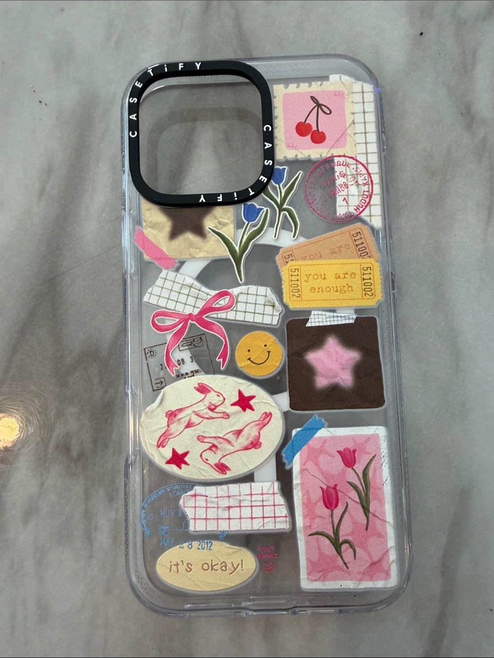 NWOT Casetify YOU ARE ENOUGH clear Decorative Phone Case Pink Sticker Collage